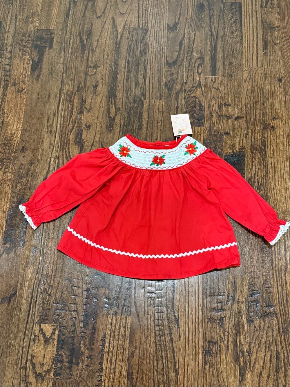 NWT Baby Girl Christmas Smocked Poinsettia Dress 12/18 Months